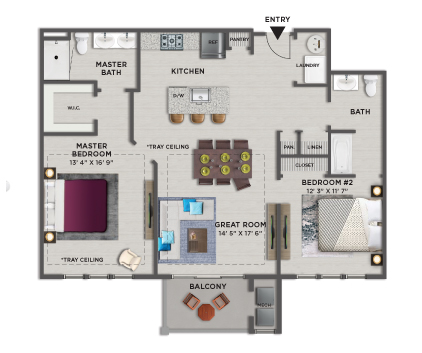 2d layout containing styled furniture