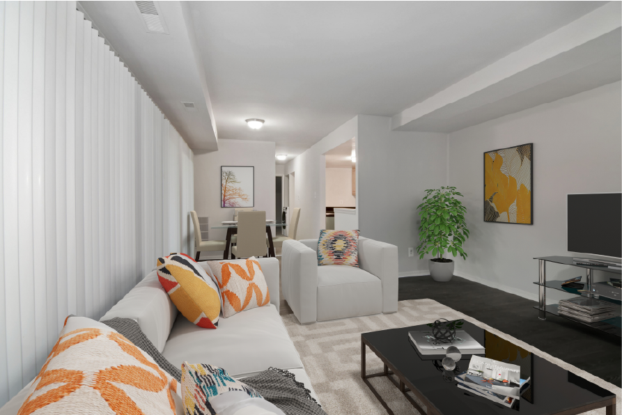after photo of room with virtually added furniture
